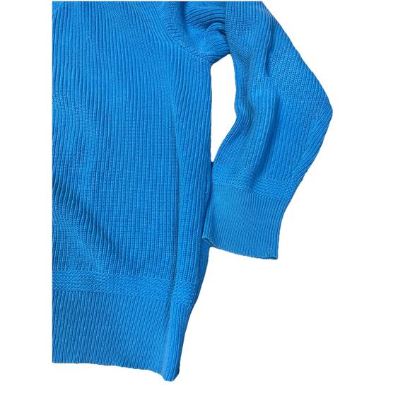 Vtg EDDIE BAUER Cotton Chunky Cable Knit Henley Sweater Sz L Blue Fisherman Cozy - Picture 2 of 9